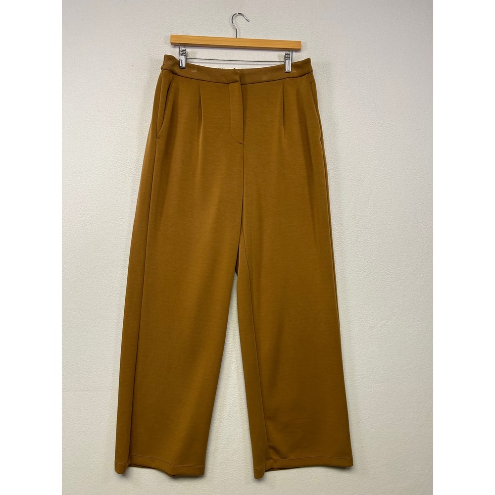 FLX Wide Leg Pleated Trousers Womens Medium Long Brown High Rise Minimalist